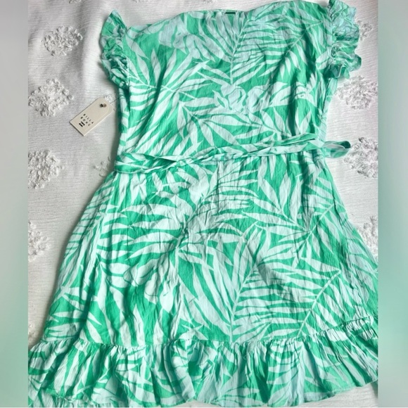 Billabong Wrap Women’s Mini Dress Tropical Teal Green Palm Leaves Print - Picture 3 of 5